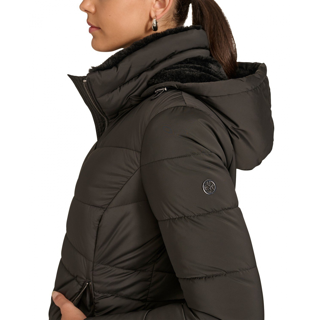 'Faux-Fur-Lined Hooded' Puffermantel für Damen