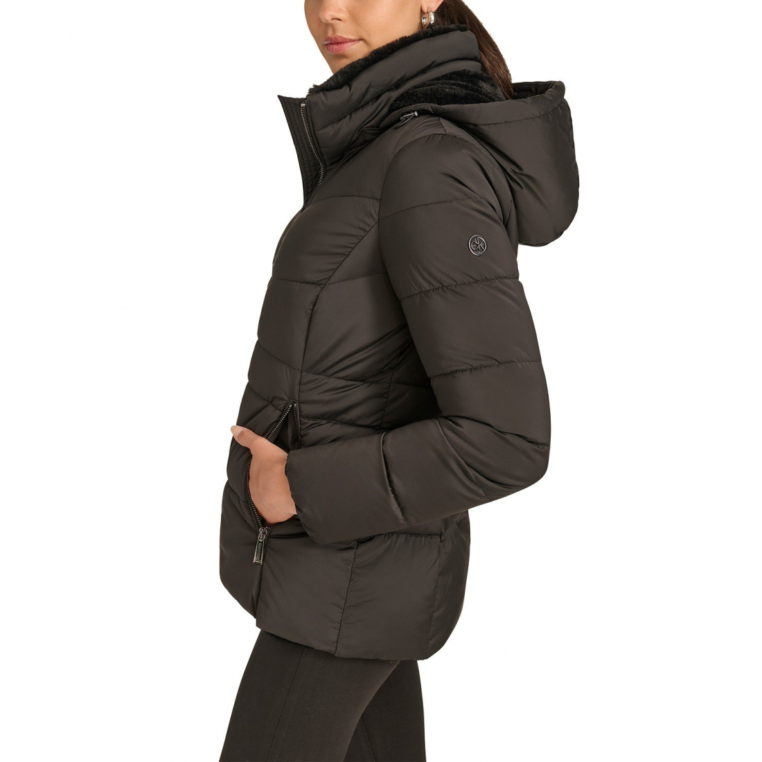 'Faux-Fur-Lined Hooded' Puffermantel für Damen