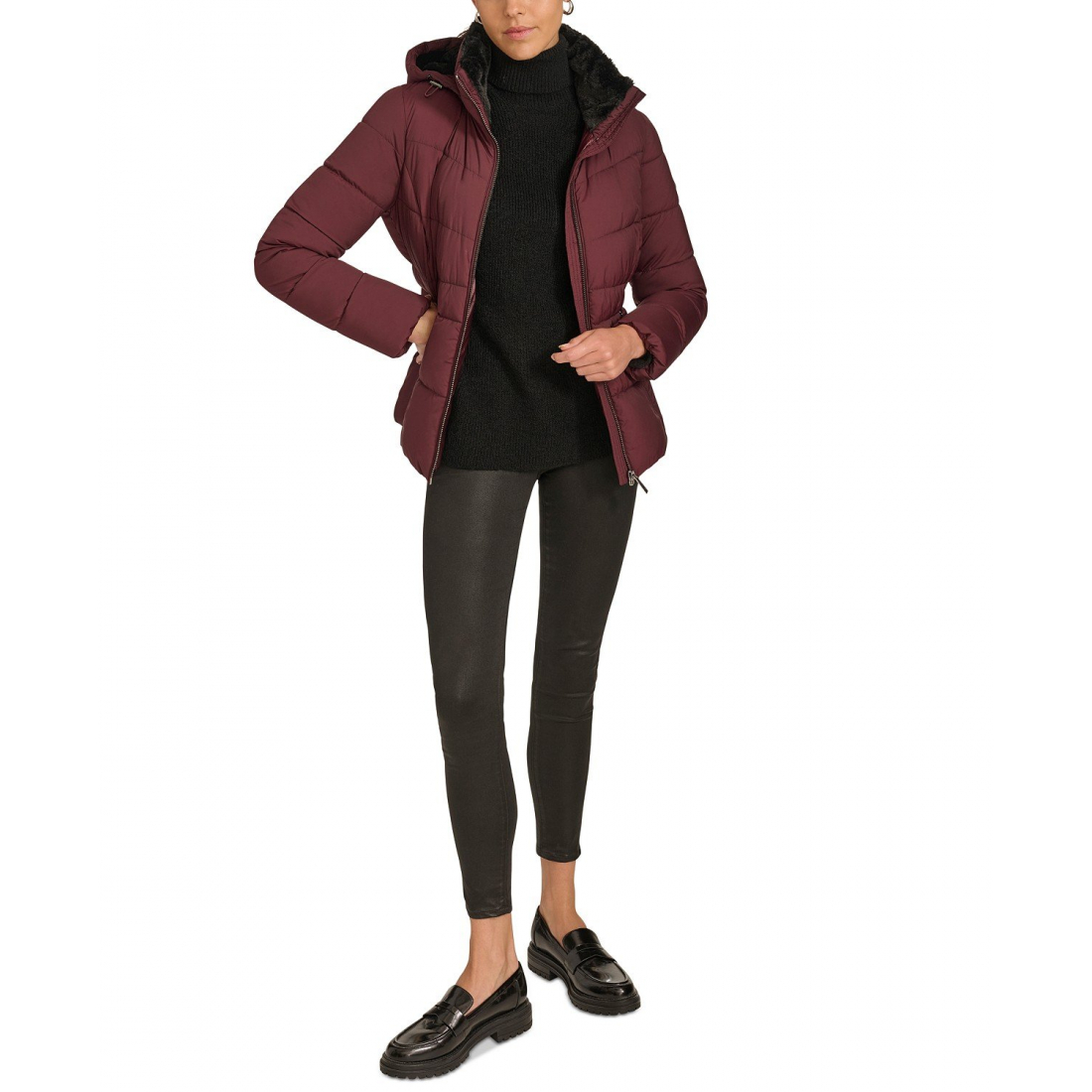 'Faux-Fur-Lined Hooded' Puffermantel für Damen