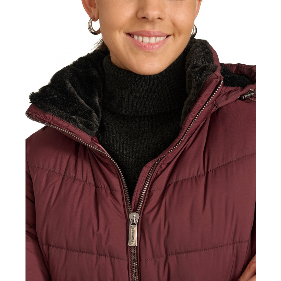 'Faux-Fur-Lined Hooded' Puffermantel für Damen