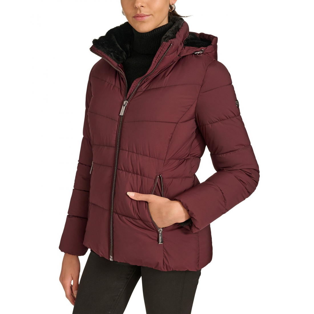 'Faux-Fur-Lined Hooded' Puffermantel für Damen