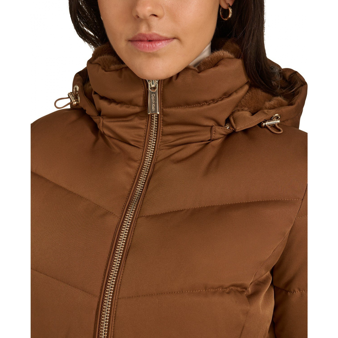 'Faux-Fur-Lined Hooded' Puffermantel für Damen