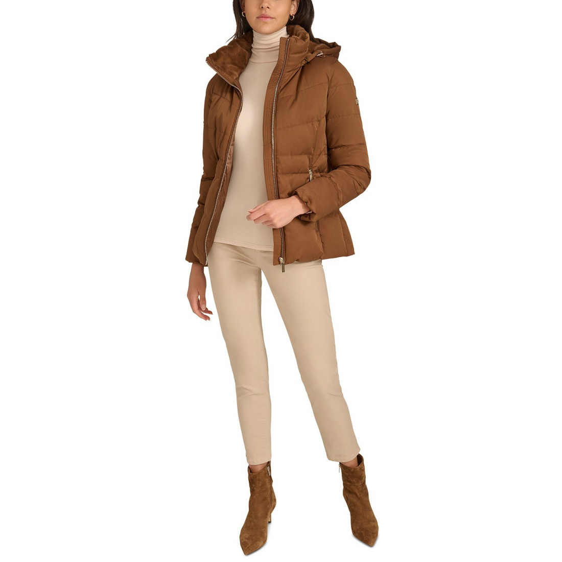 'Faux-Fur-Lined Hooded' Puffermantel für Damen