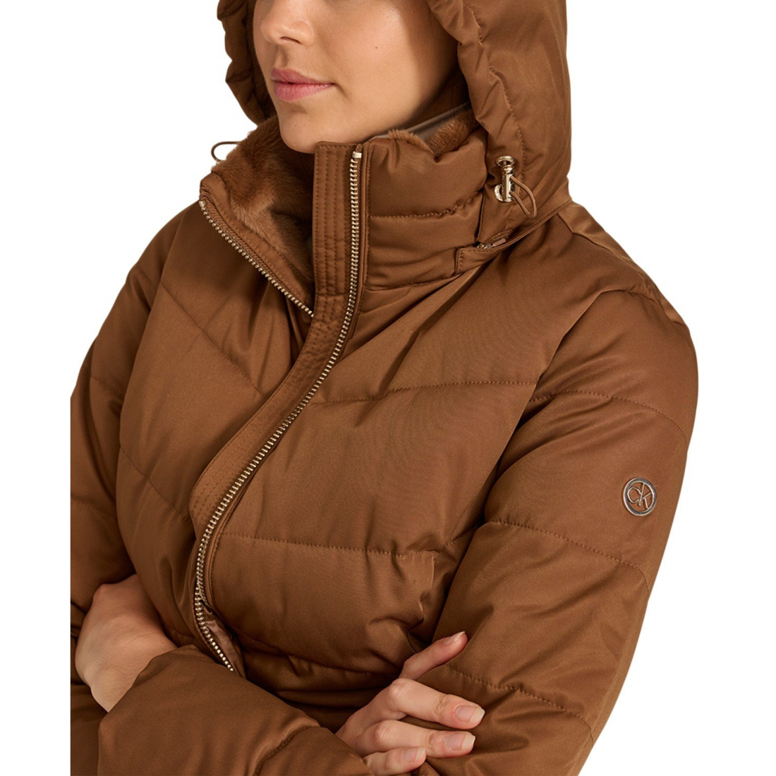 'Faux-Fur-Lined Hooded' Puffermantel für Damen