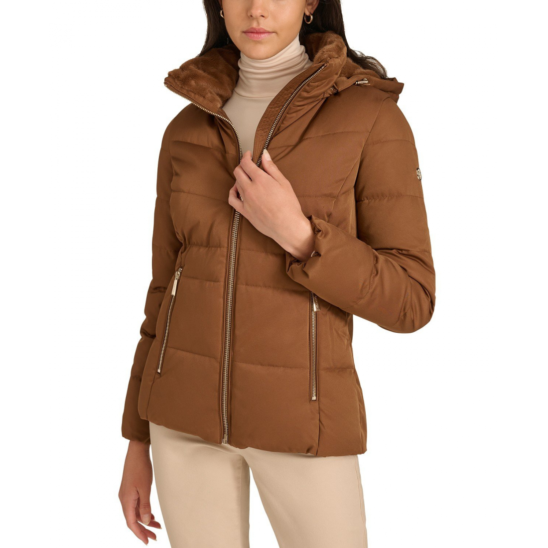 'Faux-Fur-Lined Hooded' Puffermantel für Damen