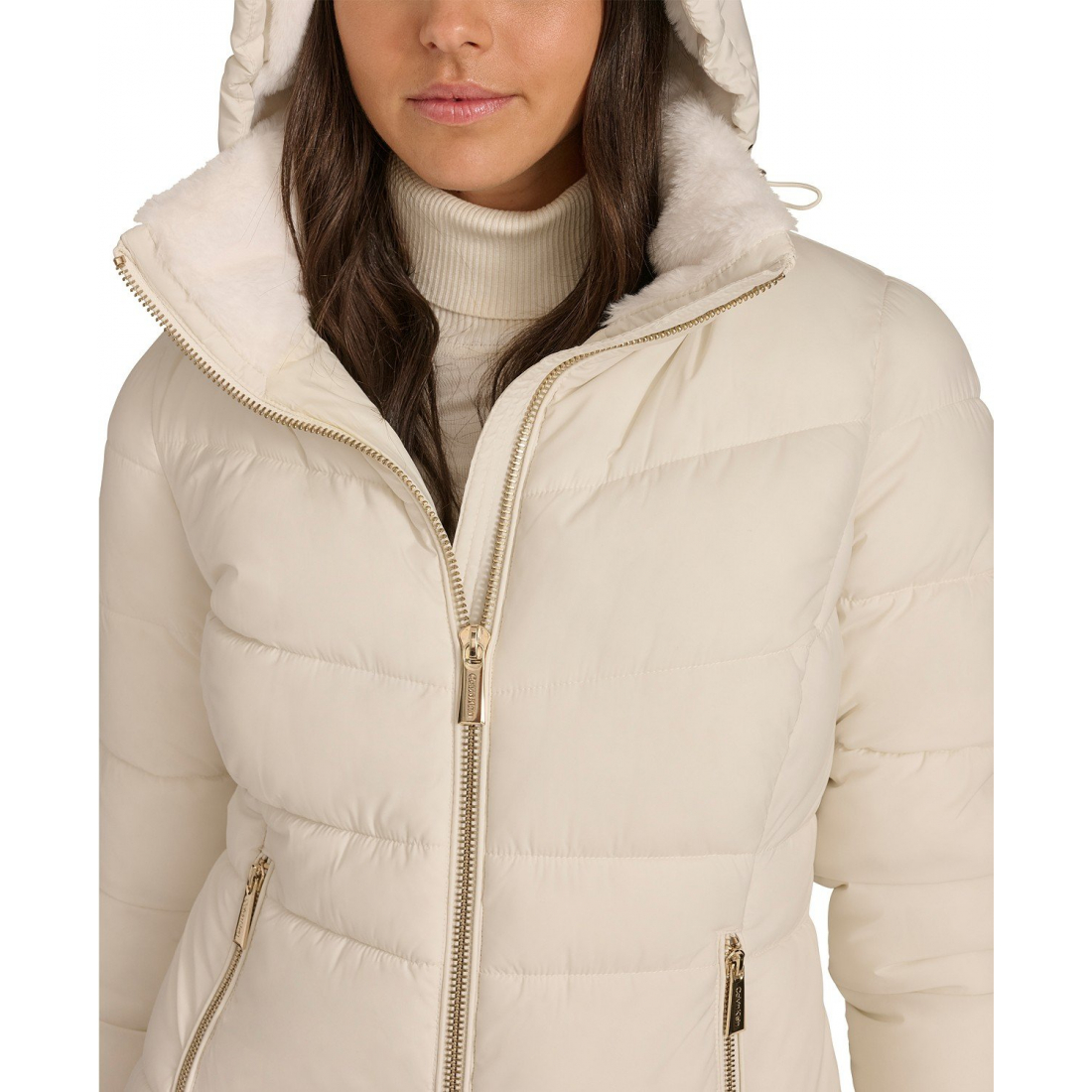Manteau matelassé 'Faux-Fur-Lined Hooded' pour Femmes