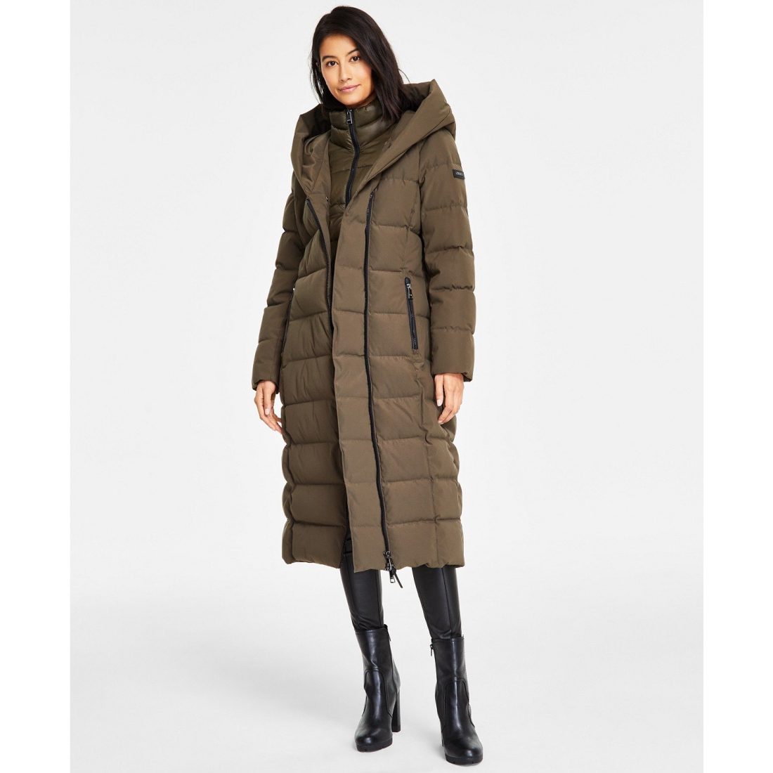 Women's 'Bibbed Shawl Collar Hooded' Puffer Coat