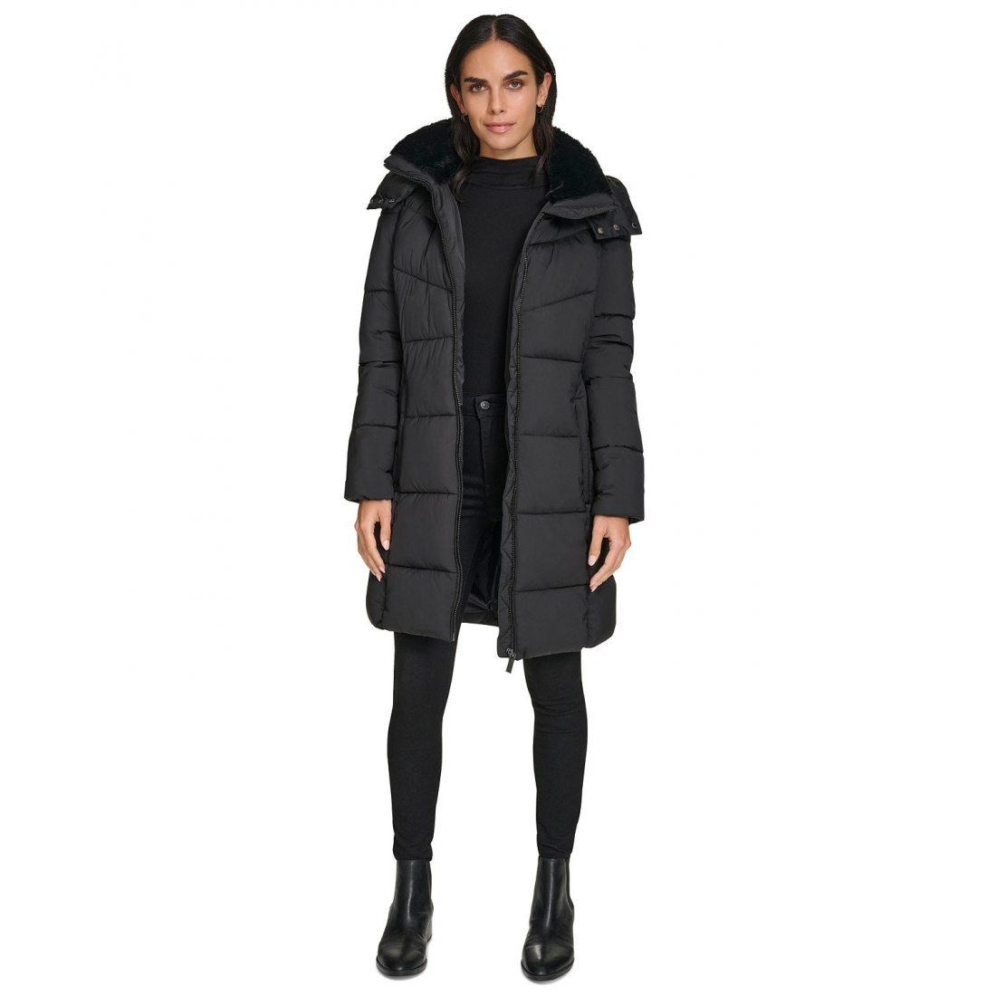 'Hooded Faux-Fur-Lined Midi' Puffermantel für Damen