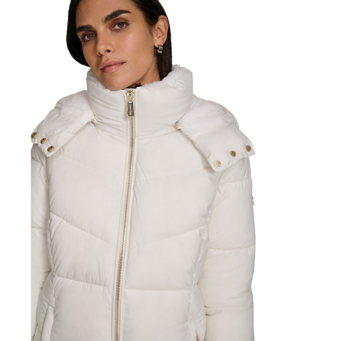 Manteau matelassé 'Hooded Faux-Fur-Lined Midi' pour Femmes
