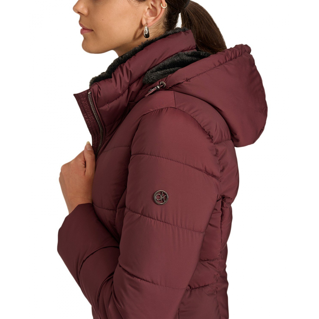 'Faux-Fur-Lined Hooded' Puffermantel für Damen