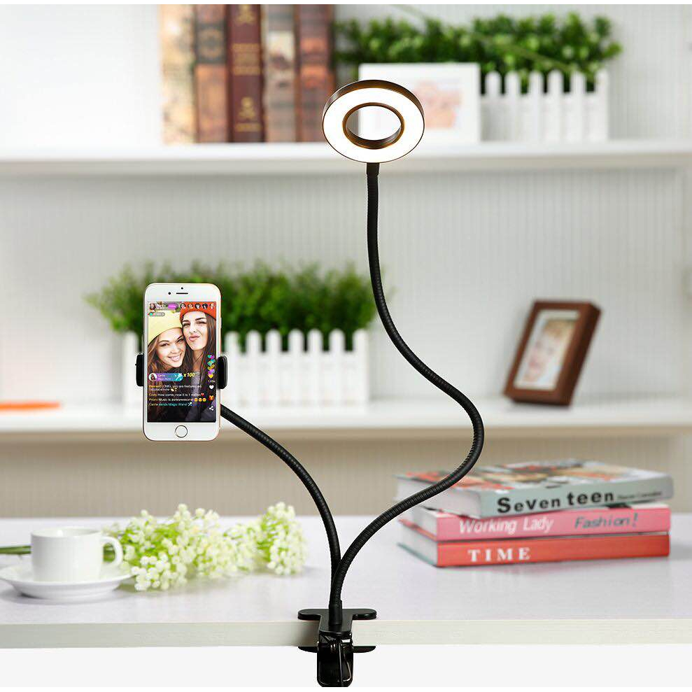 Flexible clamp mobile stand with adjustable LED rings