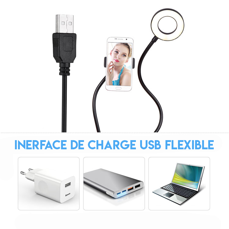 Flexible clamp mobile stand with adjustable LED rings