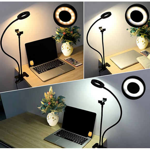 Flexible clamp mobile stand with adjustable LED rings