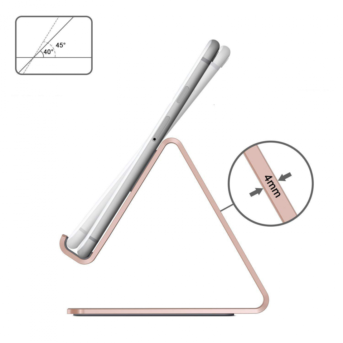 Horizontal stand for smartphone and tablet in aluminum - Rose gold