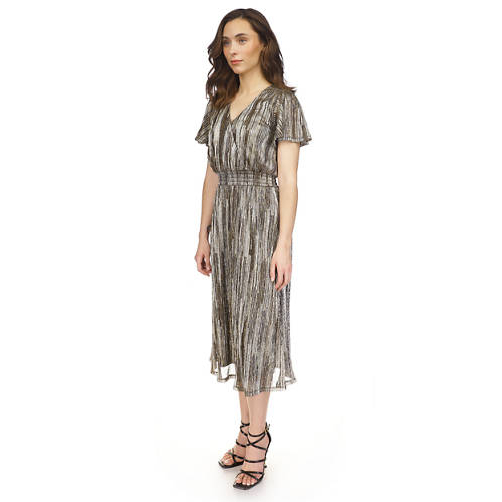 'Smocked Plisse Midi Dress' pour Femmes