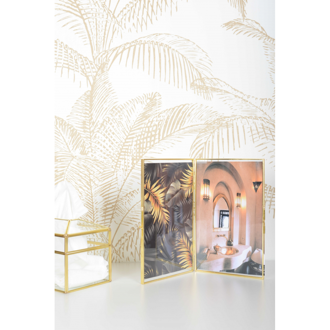 Cadre Double Transparent Bord Doré H.16cm