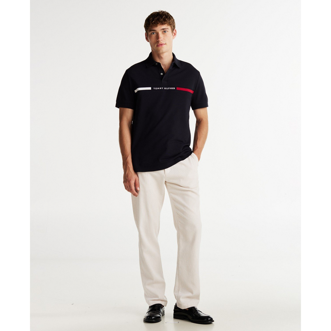 'Short Sleeve Embroidered Chest Stripe' Polohemd für Herren