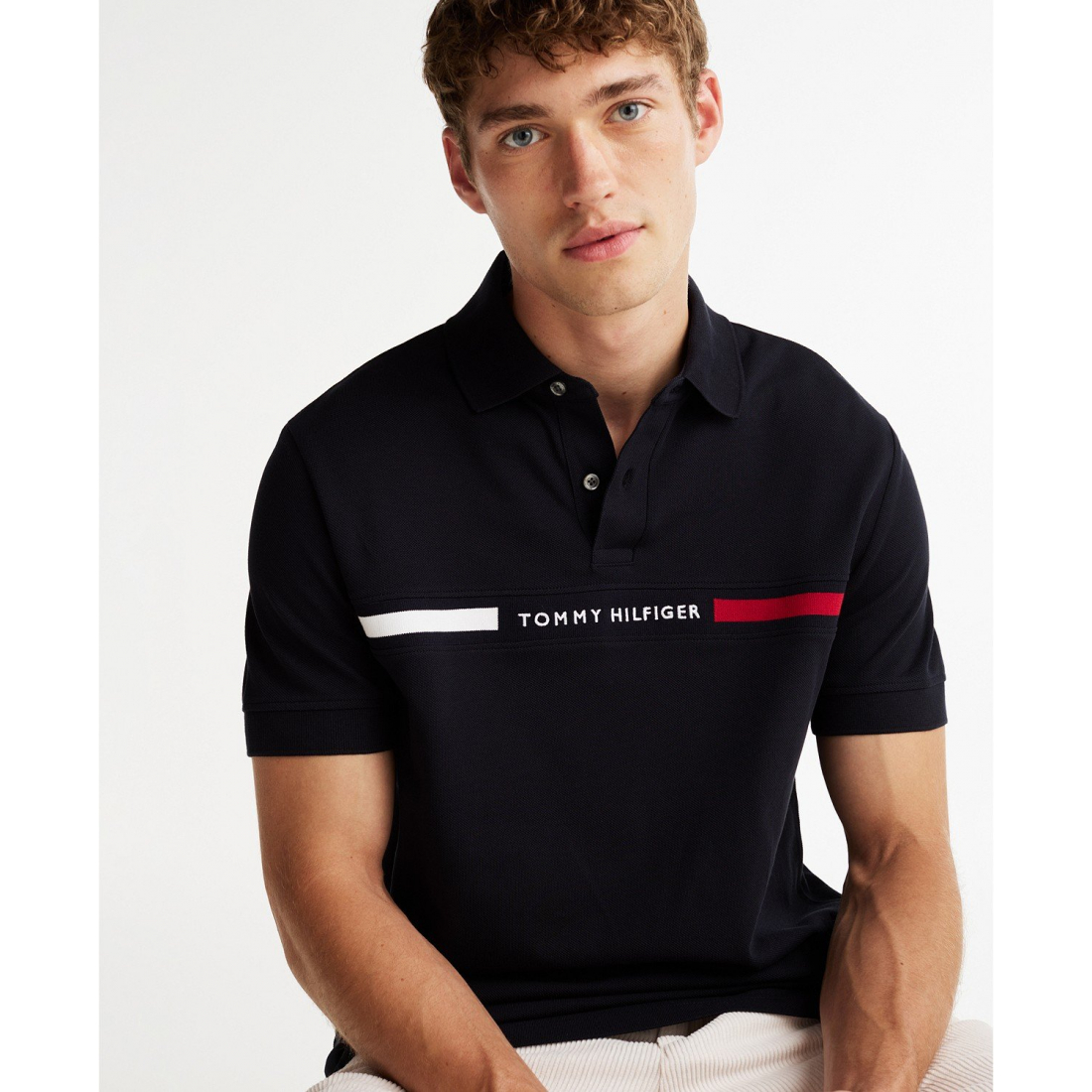 'Short Sleeve Embroidered Chest Stripe' Polohemd für Herren