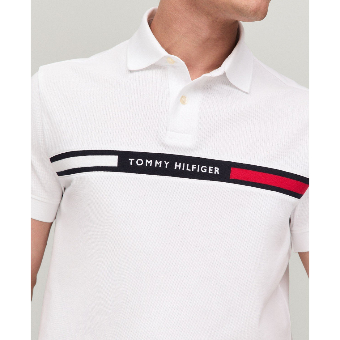 'Short Sleeve Embroidered Chest Stripe' Polohemd für Herren