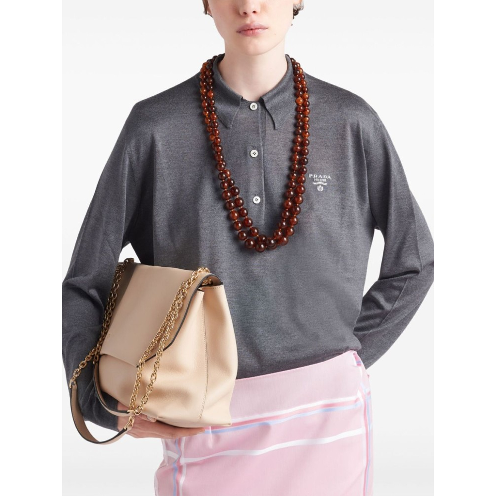 'Logo-Intarsia' Langärmeliges Poloshirt für Damen