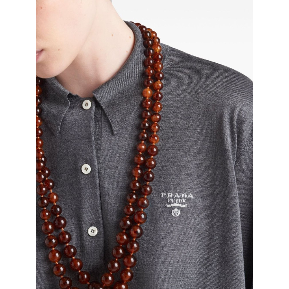 'Logo-Intarsia' Langärmeliges Poloshirt für Damen