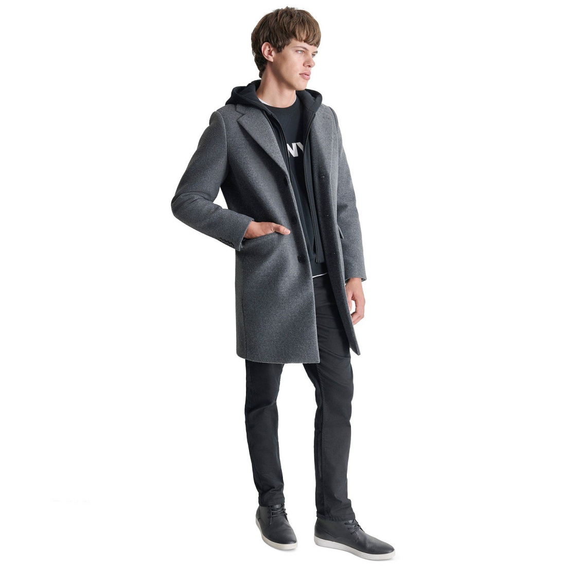 Manteau 'Removable Hood Notch-Lapel' pour Hommes