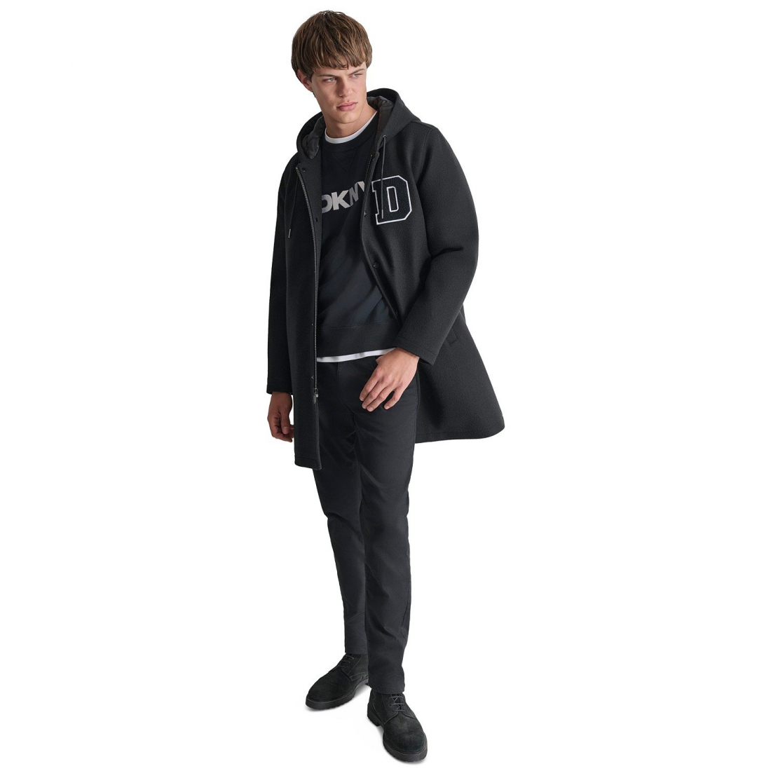 Men's 'Tufted-Chenille Logo Appliqué Long Hooded Stadium' Overcoat