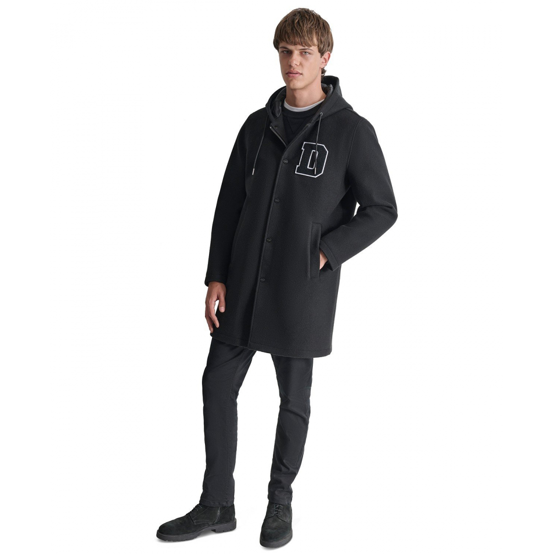 Men's 'Tufted-Chenille Logo Appliqué Long Hooded Stadium' Overcoat