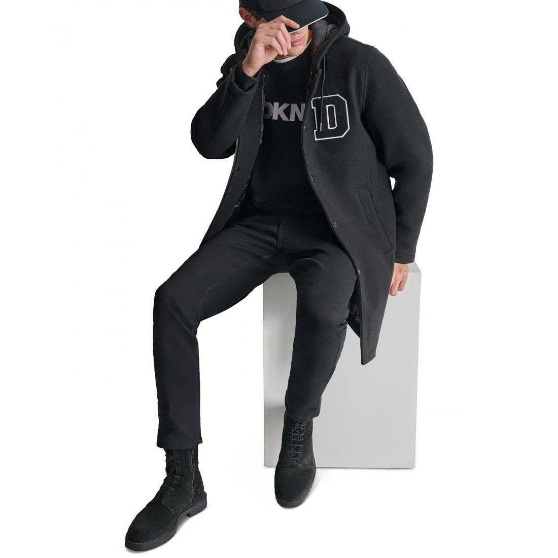 Men's 'Tufted-Chenille Logo Appliqué Long Hooded Stadium' Overcoat