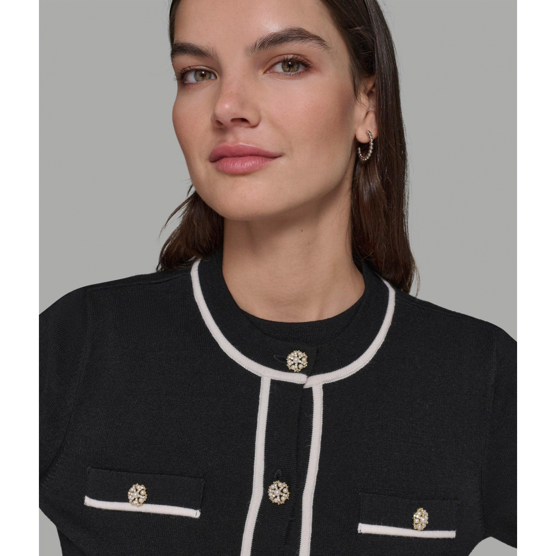 'Cropped Cardigan With Contrast Piping' pour Femmes
