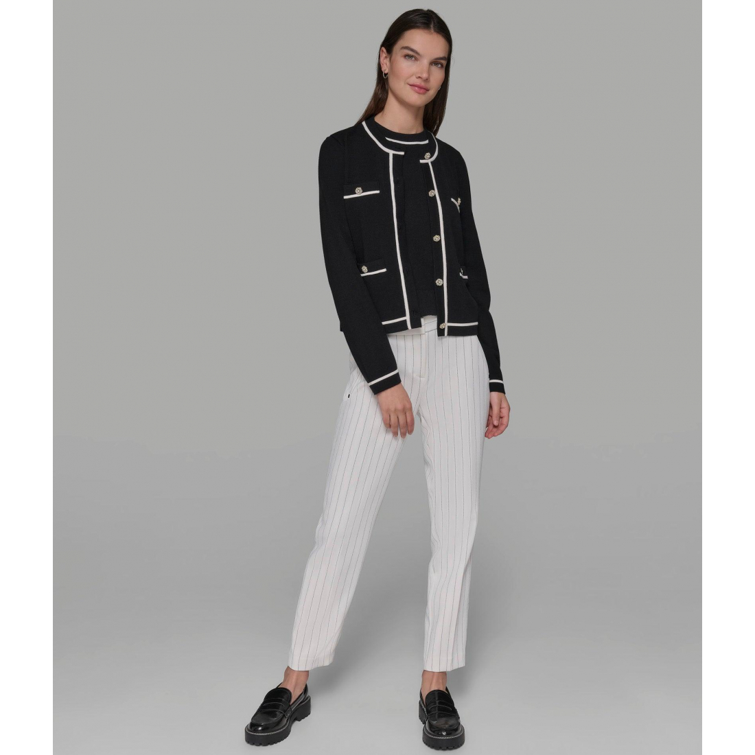'Cropped Cardigan With Contrast Piping' pour Femmes