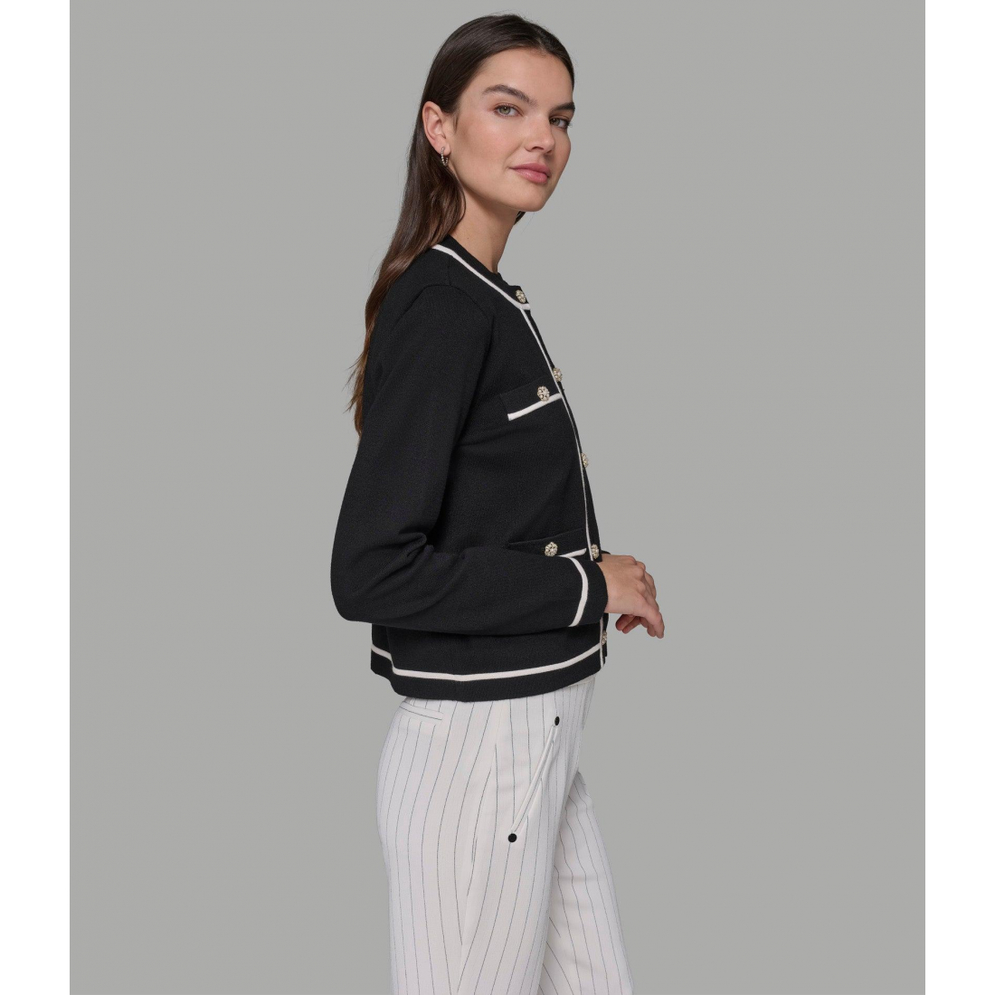 'Cropped Cardigan With Contrast Piping' pour Femmes