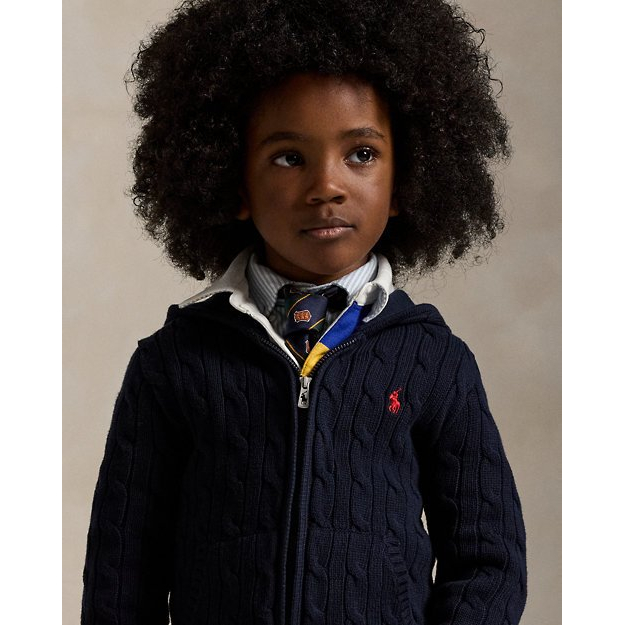 'Cable Cotton Hooded Full-Zip Sweater' für Jungen