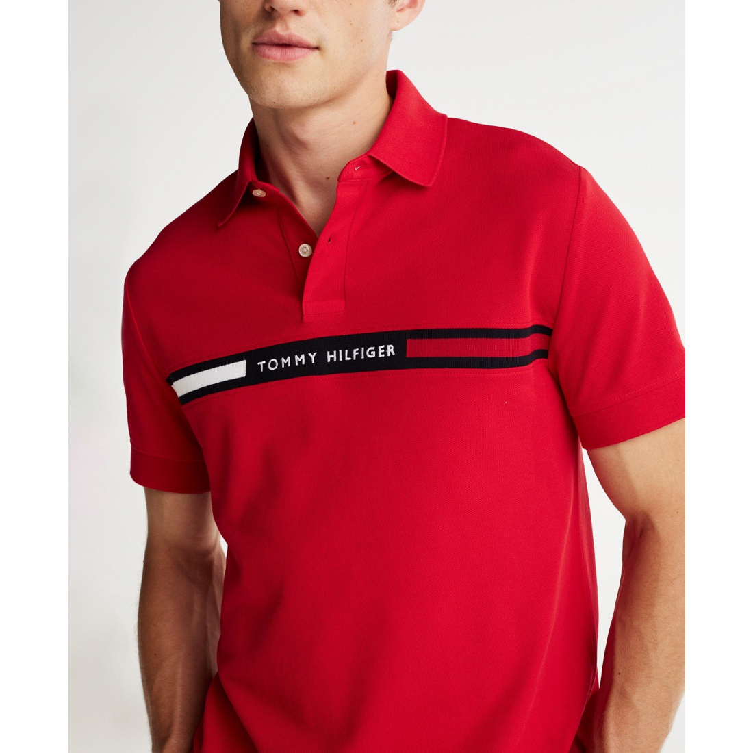 'Short Sleeve Embroidered Chest Stripe' Polohemd für Herren