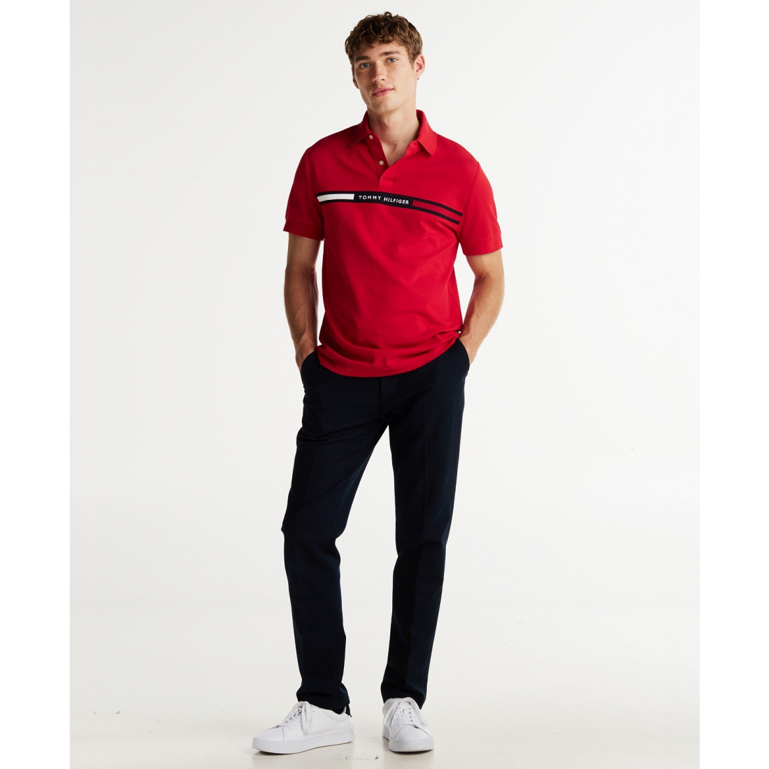 'Short Sleeve Embroidered Chest Stripe' Polohemd für Herren