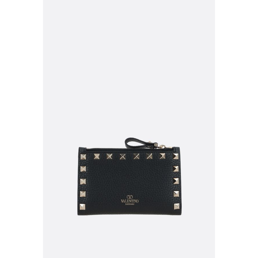 Women's 'Rockstud Grainy Zipped' Card case