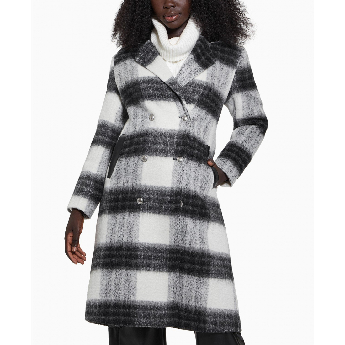 'Double-Breasted Mid-Length Plaid' Mantel für Damen