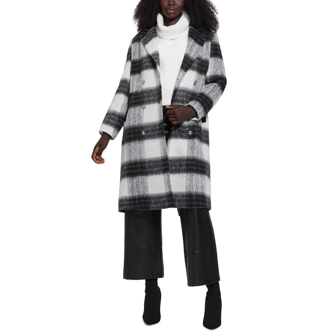 'Double-Breasted Mid-Length Plaid' Mantel für Damen