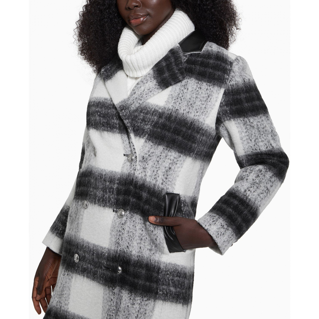 'Double-Breasted Mid-Length Plaid' Mantel für Damen