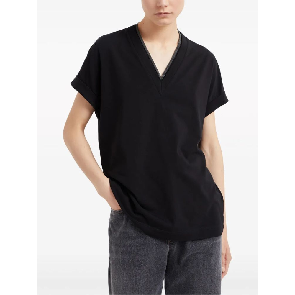 Top à manches courtes 'Metallic Detail At Neckline' pour Femmes