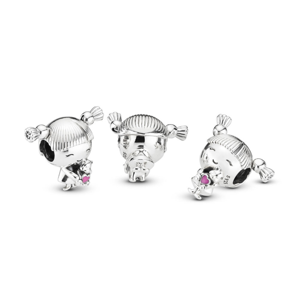 Charm 'Girl Silver With Pink Enamel' pour Femmes
