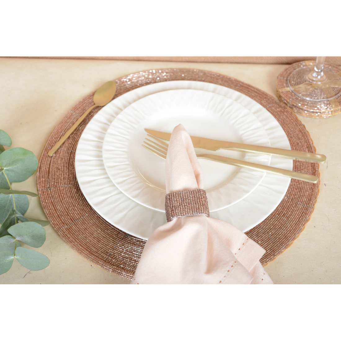 Pfirsichfarbene Perlen-Untersetzer – 6er-Set