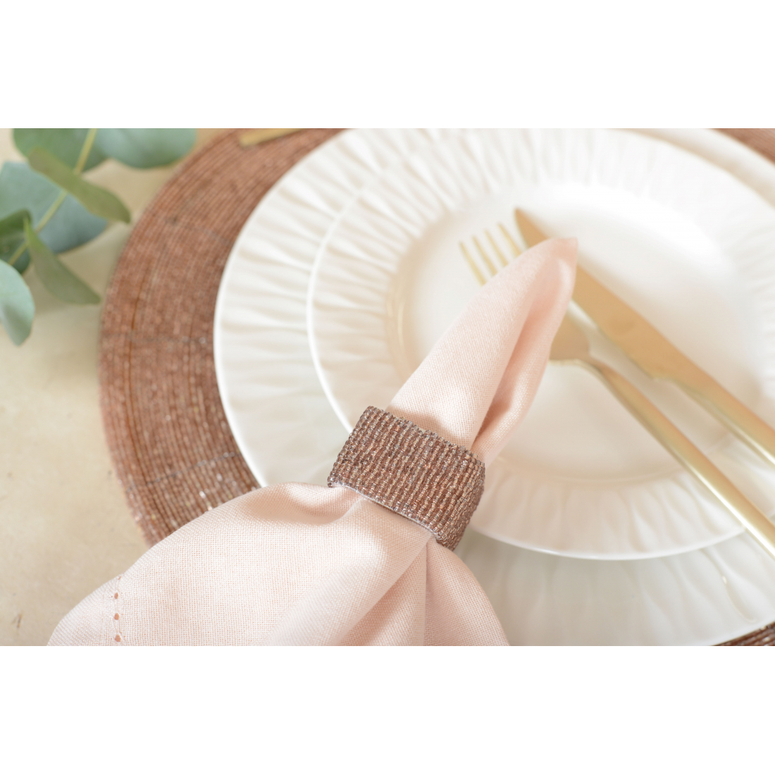 Lot De 4 Ronds De Serviettes Rectangulaire Peche