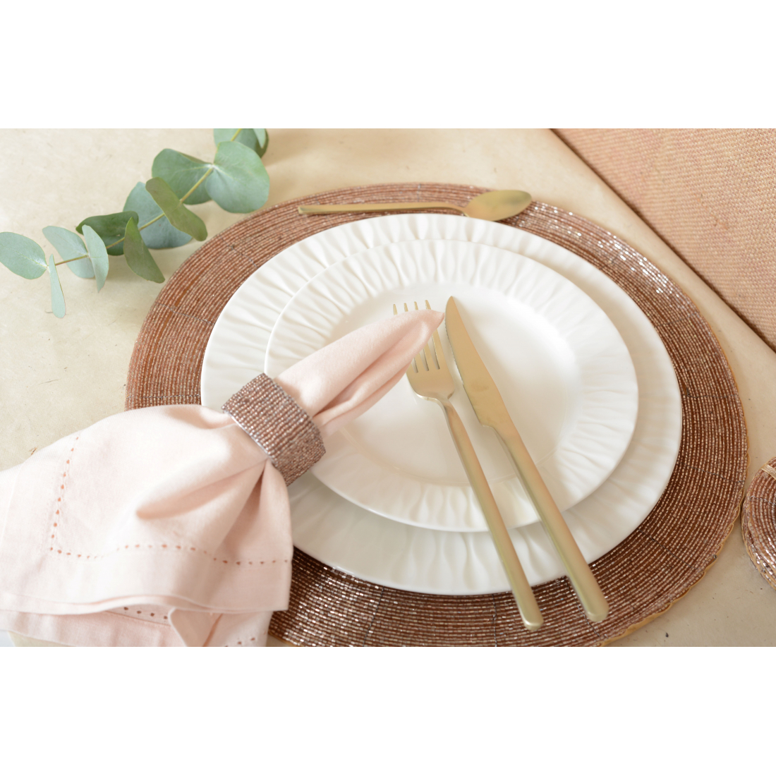 Lot De 4 Ronds De Serviettes Rectangulaire Peche