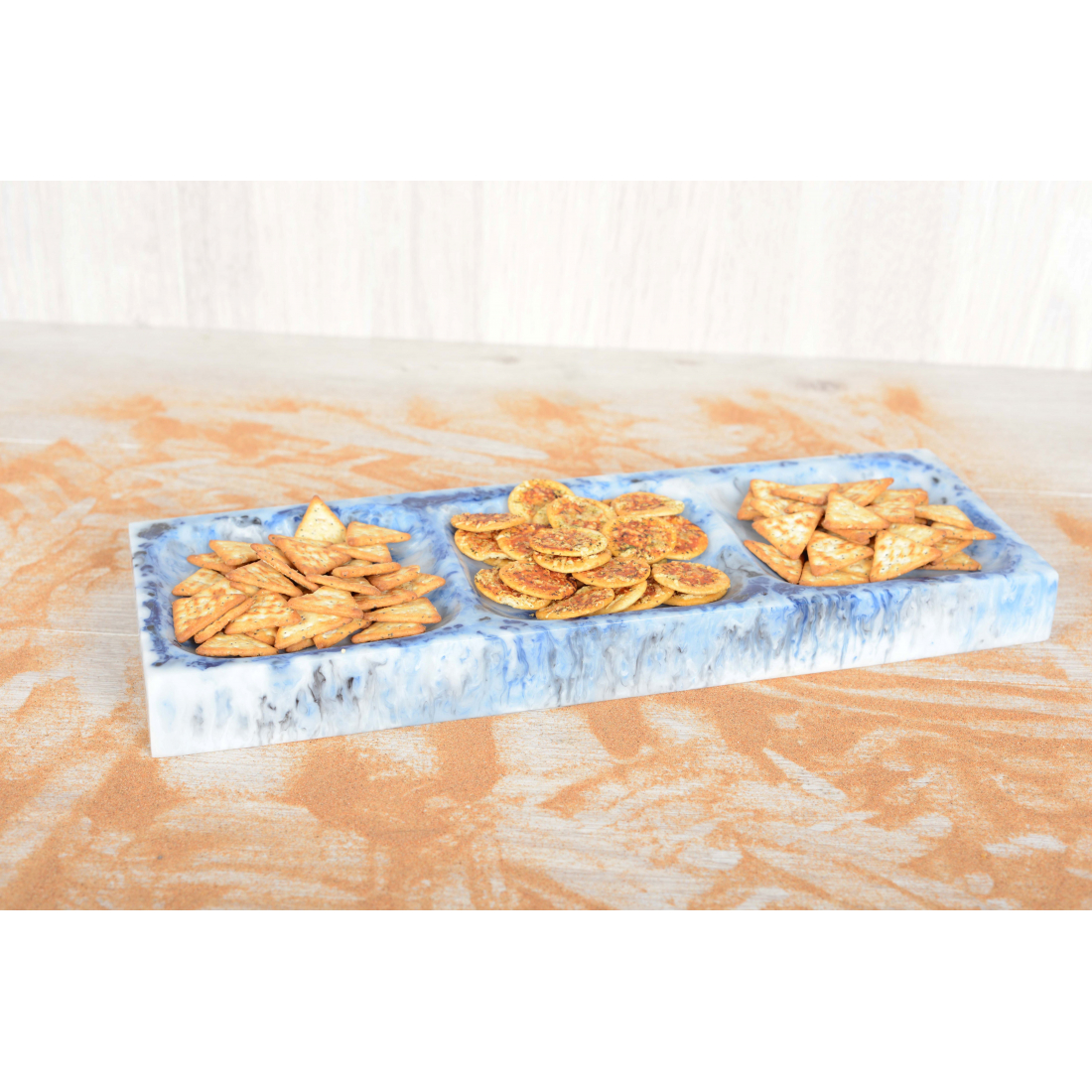 Plat Apertif 3 Compartiments / Plat A Cake Resine Bleu Nuage