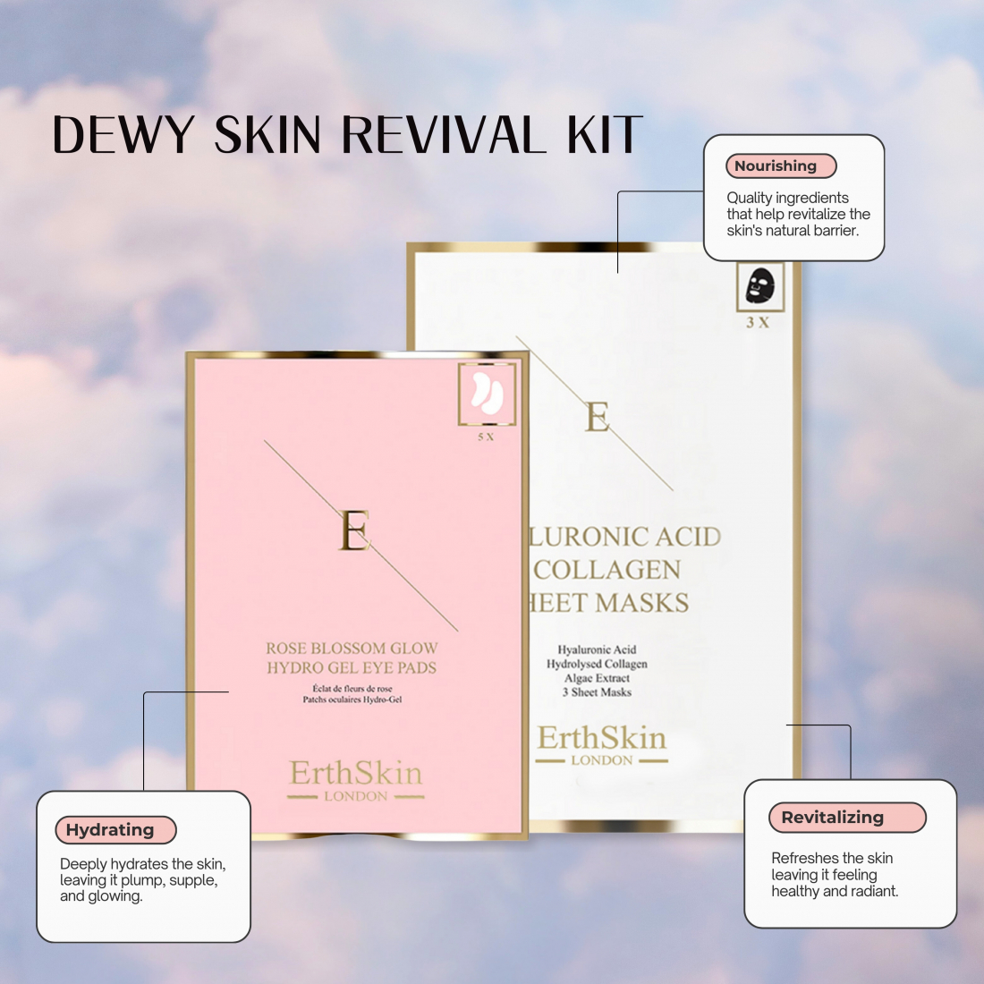 Disques yeux, Masque en feuille 'Hyaluronic Acid & Collagen + Rose Blossom Glow Hydro-Gel' - 2 Pièces