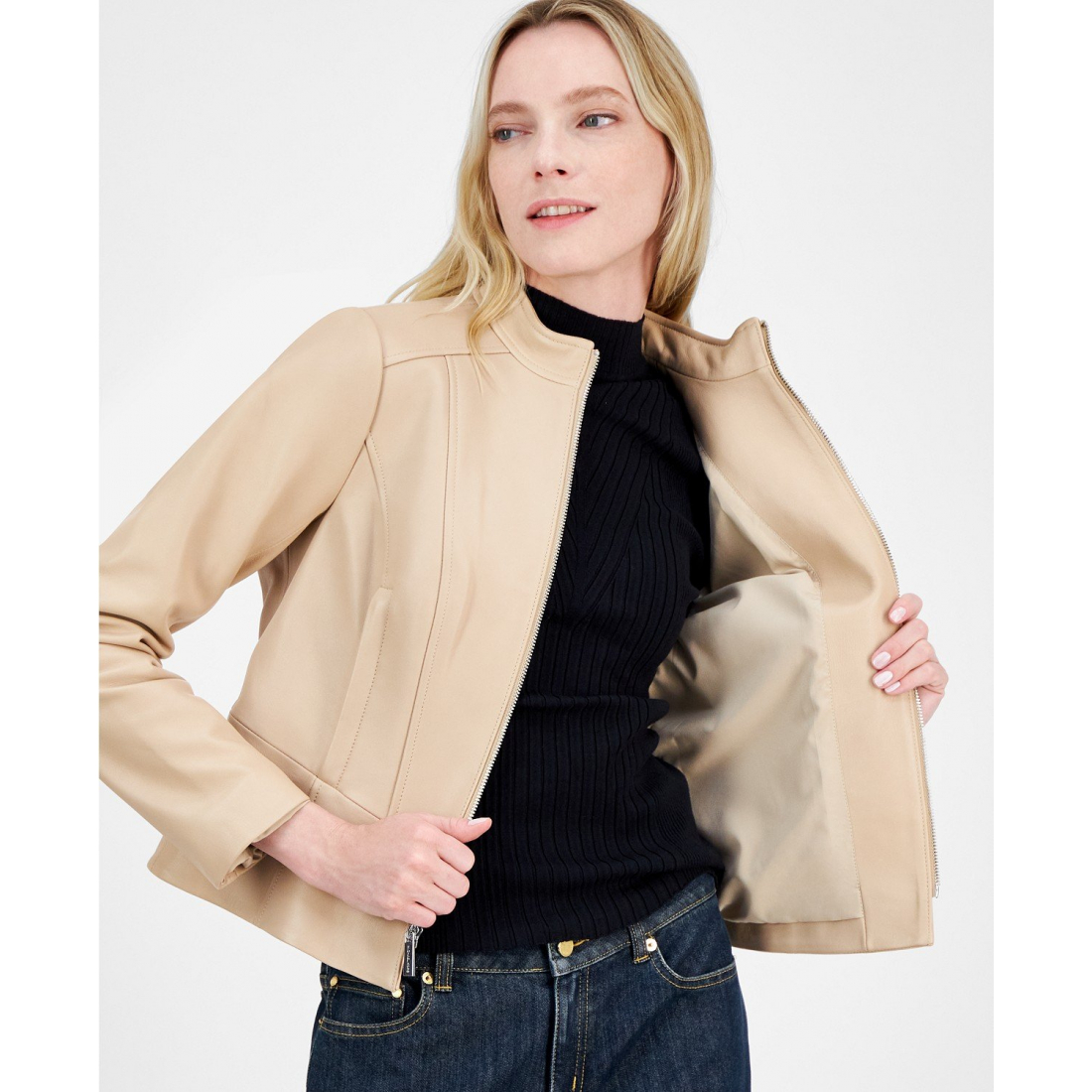 Women's 'Zip-Front Leather Jacket' Leather Jacket