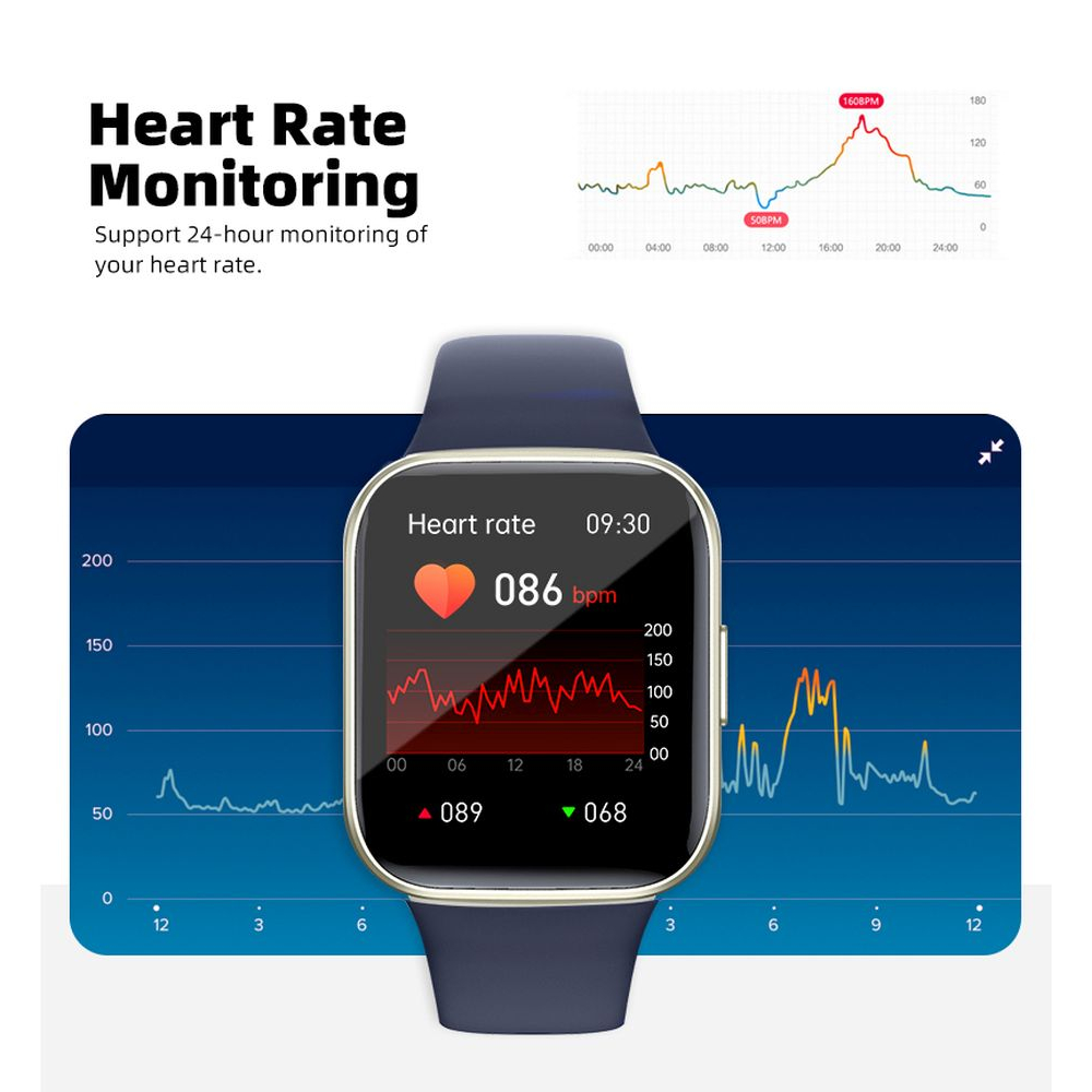 Wasserdichte Smartwatch mit Herzfrequenzmesser – Blau