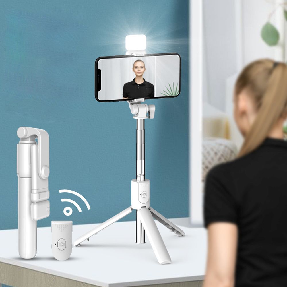 Bluetooth selfie stick with built-in flash - White