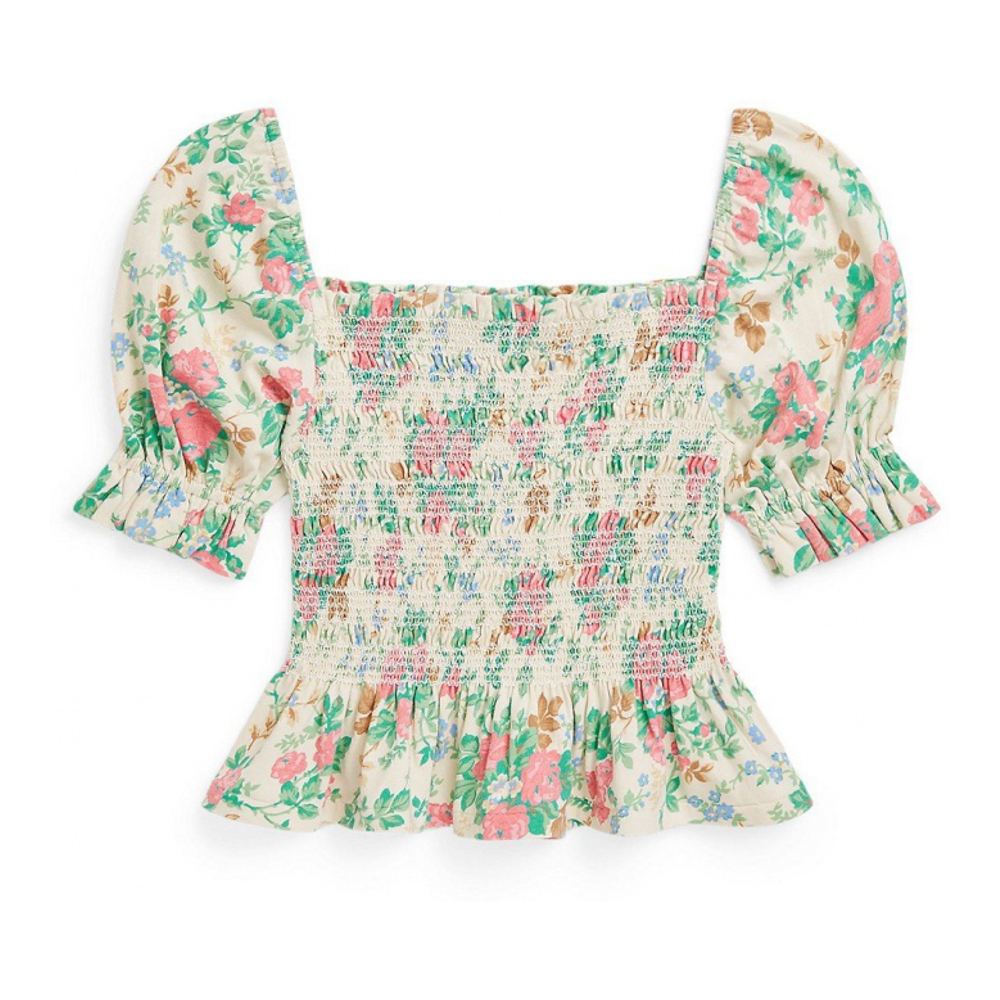 Big Girl's 'Floral Smocked Jersey Peplum Top'